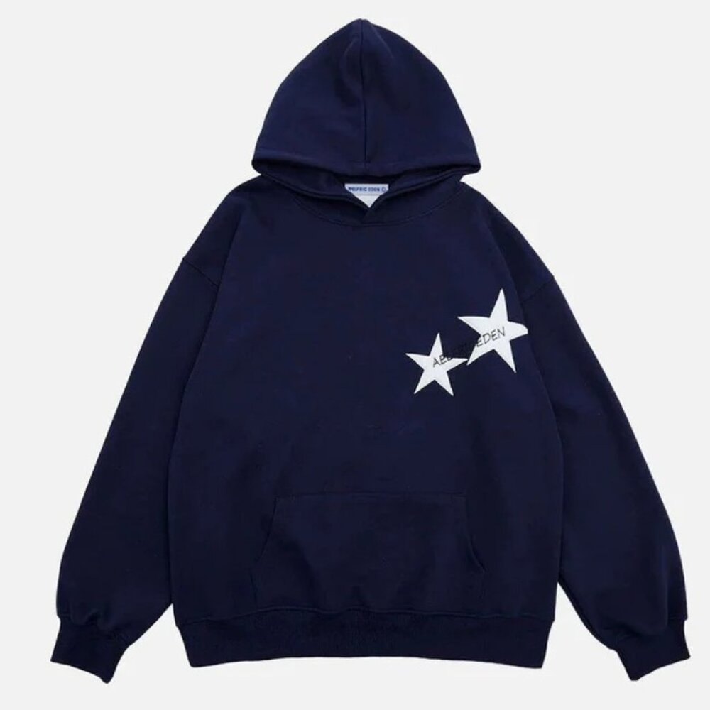 Aelfric Eden Star Color Contrast Hoodie Dark Blue Star - Size XS